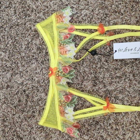 For Love And Lemons Mirabelle yellow floral cherry garter belt - Picture 4 of 10